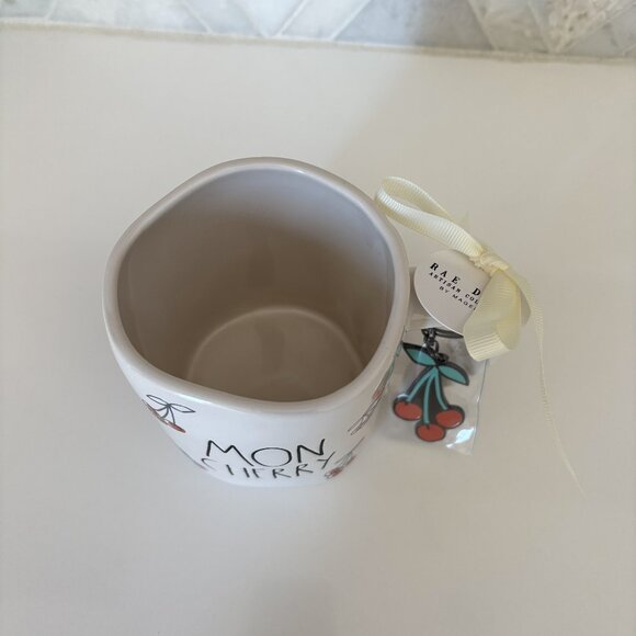 Rae Dunn Mon Cherry Cherries White Mug with Keychain Brand New - Picture 8 of 11